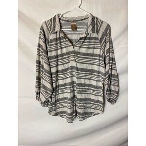 WHITE STAG LONG SLEEVE TOP SHIRT BLOUSE GRAY‎ WHITE WOMENS SIZE LARGE 12/14